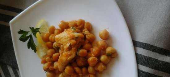 Two spicy chickpea dishes: salad and fish in chickpea sauce