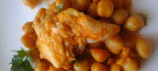 Two spicy chickpea dishes: salad and fish in chickpea sauce