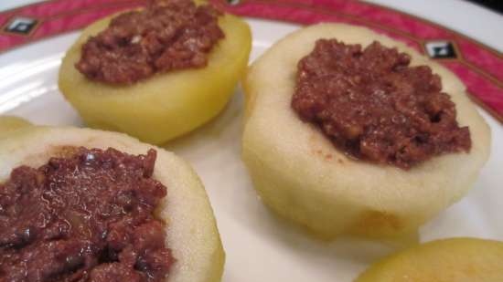 Poured stuffed apple in dough