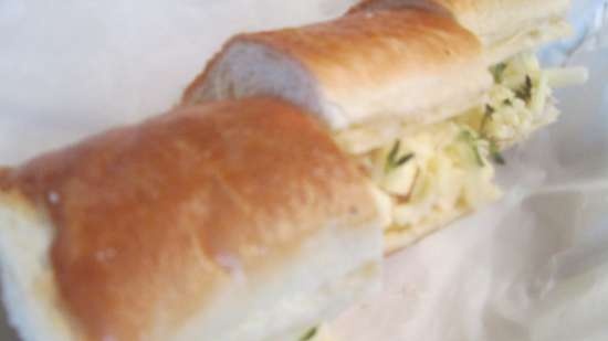 Fish appetizer baked in a baguette