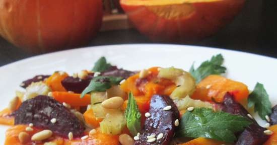 Baked beetroot, pumpkin and celery salad