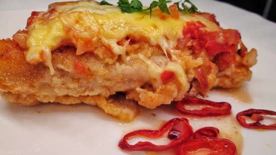 Chuletas de cerdo al horno con dos quesos