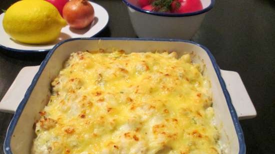 Cazuela de pescado con salsa bechamel