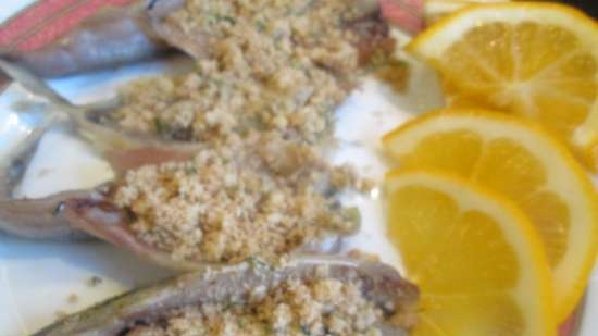 Filled sprat baked on skewers in Sicilian style (Sarde al beccafico)