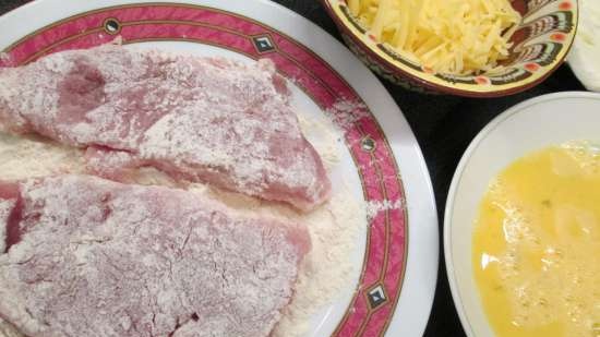 Chuletas de cerdo al horno con dos quesos