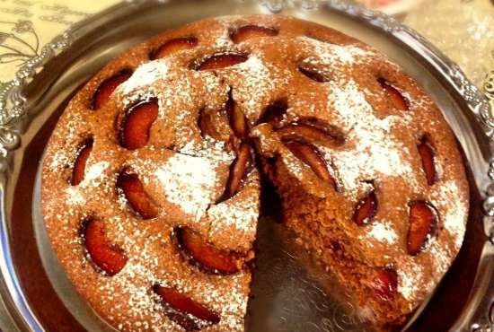 Pastel de ciruelas sobre harina de trigo sarraceno con cerveza