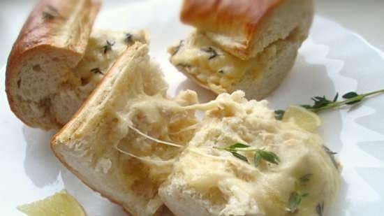 Fish appetizer baked in a baguette