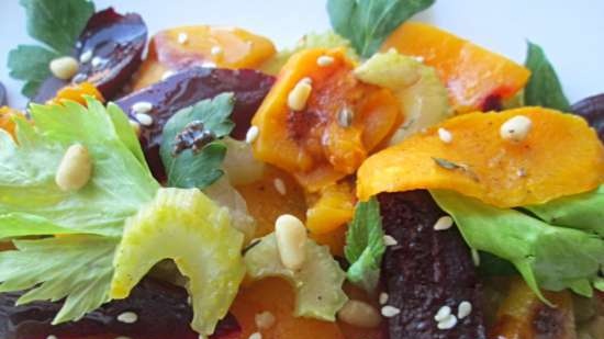 Baked beetroot, pumpkin and celery salad