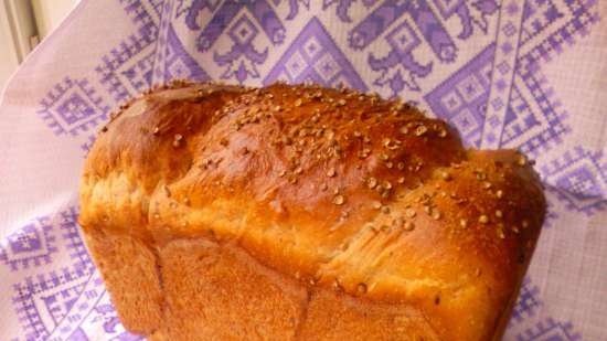 Tarwe-boekweit-roggebrood met vloeibare gist (oven)