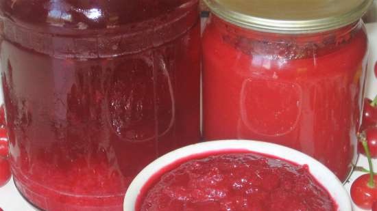 Dikke jam / puree van sappige bessen (fruit, groenten) zonder verdikkingsmiddelen in de magnetron (bijvoorbeeld abrikozen en kersen)