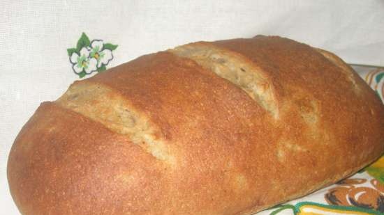 Pane di frumento con semi di lino su pasta vecchia e lievito liquido