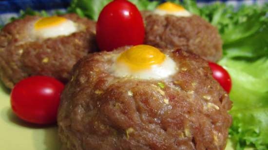 Meat and vegetable cutlets with quail eggs