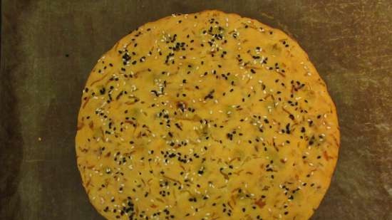 Corn and wheat flatbread with fried cabbage