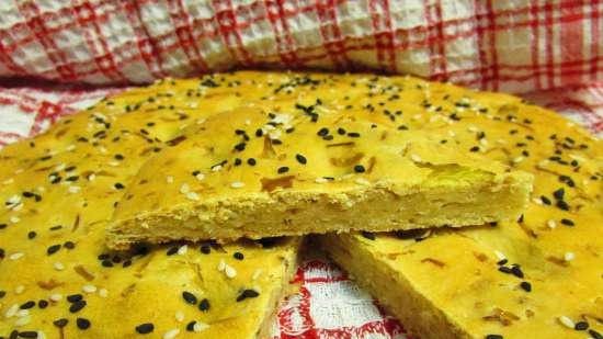 Corn and wheat flatbread with fried cabbage