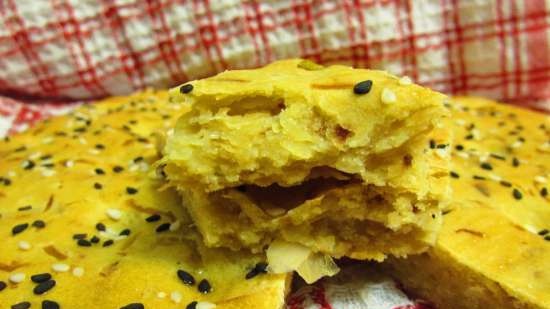 Corn and wheat flatbread with fried cabbage