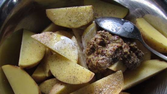 Patatas al horno en adobo de kéfir y mostaza