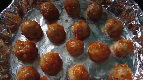 Mini chicken balls baked in sweet and sour sauce