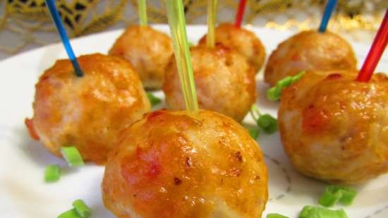 Mini chicken balls baked in sweet and sour sauce