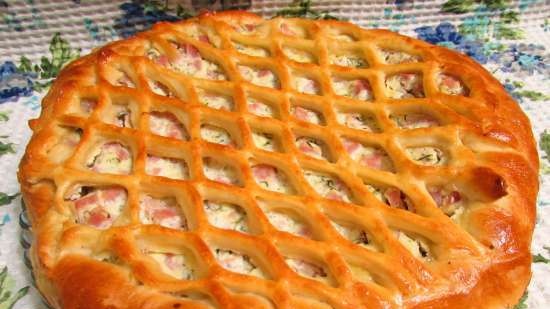 Yeast cake with ham and curd cheese