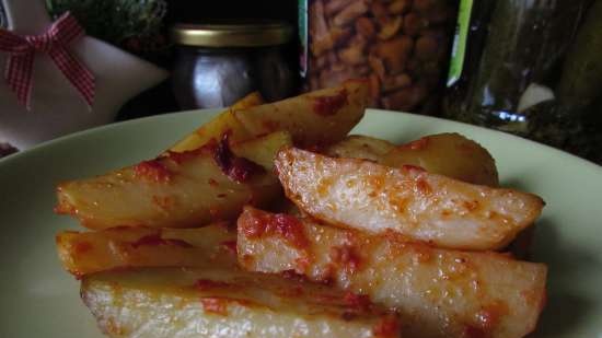 Patatas fragantes al horno en adobo de tomate