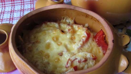 Pork baked with turnips and sauerkraut in pots