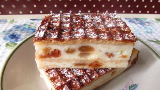 Casseruola di ricotta con mele e uvetta in torte waffle