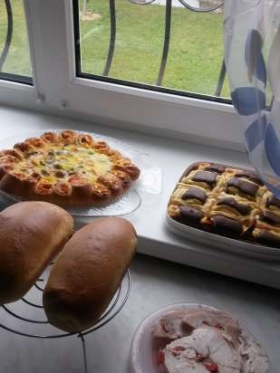 Milk cake on the hearth (oven)