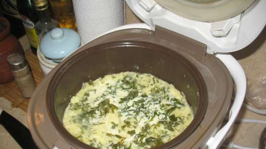 Casserole from mashed potatoes and minced meat in a multicooker Redmond RMC-01