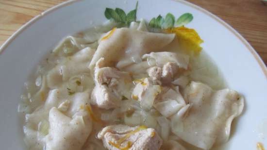 Pollo con tasche di pasta (Haehnchen mit gefuellte Teigtaschen)