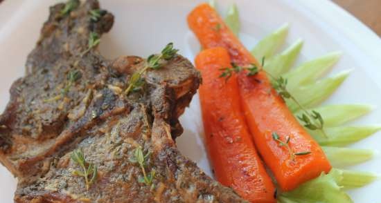 Venison on the bone, baked with herbs in a marinade