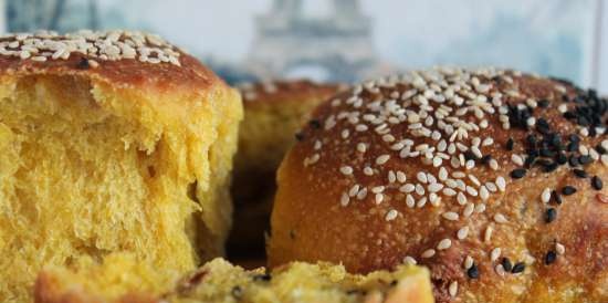 Sesame milk buns with pumpkin and apple with liquid yeast