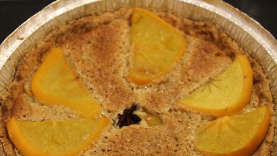 Tarta con crema picante de caqui y almendras