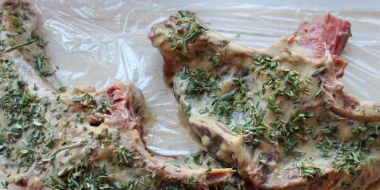 Venison on the bone, baked with herbs in a marinade