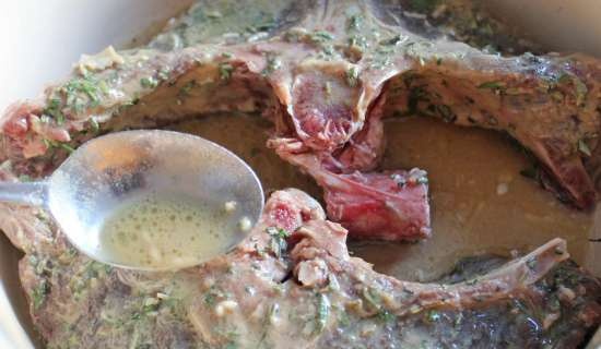 Venison on the bone, baked with herbs in a marinade