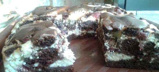 Brownie amb cireres i mató