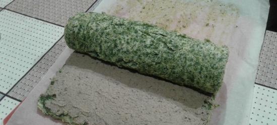 Festive roll na may atay at spinach