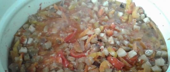 Ensalada de berenjenas con frijoles blancos (para invierno)