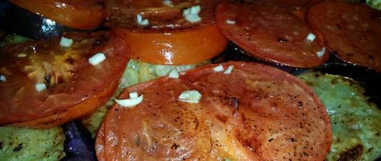 Fried eggplants with tomatoes