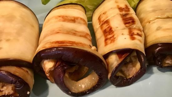 Eggplant rolls with nuts and garlic