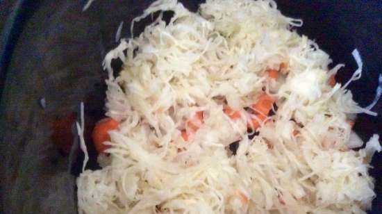 Cabbage soup with sauerkraut in a slow cooker