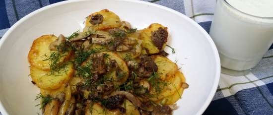 Aardappelen met champignons en schraper