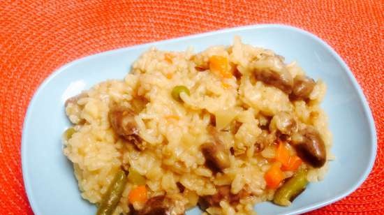 Risotto con cuori di pollo e verdure