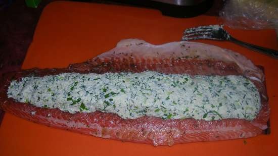 Trout with cottage cheese and herbs - grilled roll (contact grill (waffle iron) Steba PG 4.4)