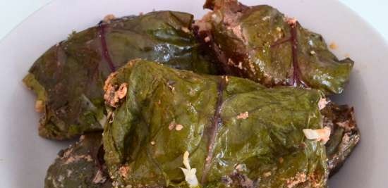 Swiss chard cabbage rolls with couscous in the Redmond multicooker