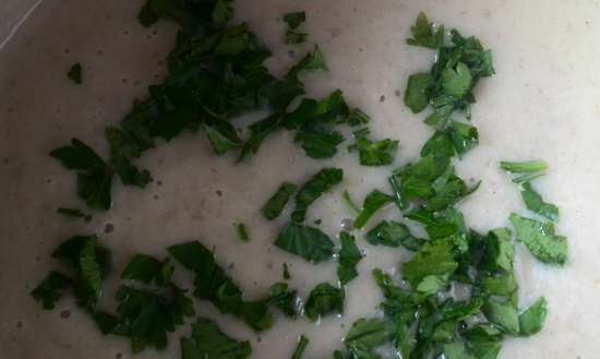 Two-layer cream soup with Jerusalem artichoke and baked pumpkin