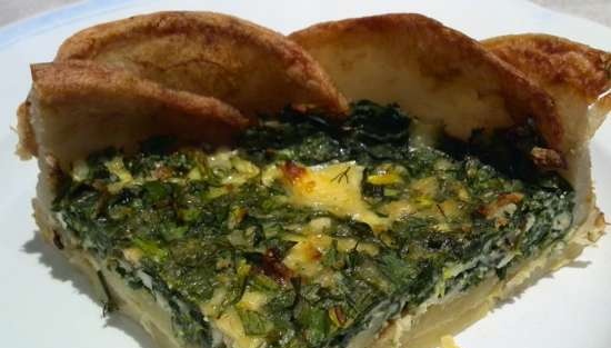 Torta di patate alle erbe (torta di spinaci e erbe primaverili in crosta di patate)