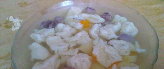 Torn dumplings soup