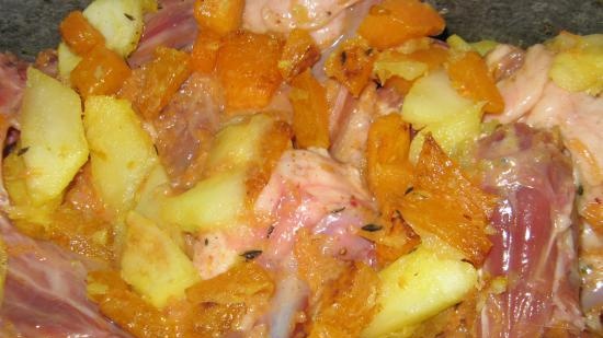 Ànec amb carbassa i pomes al forn