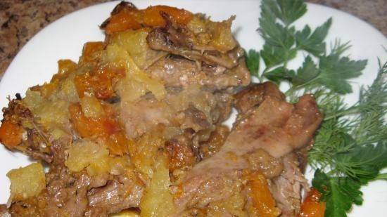 Ànec amb carbassa i pomes al forn