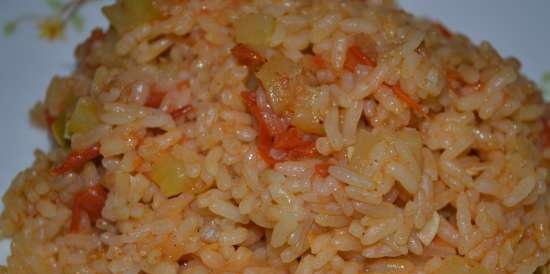 Pink rice na may mga gulay at paprika (Brand 6051 multicooker-pressure cooker)